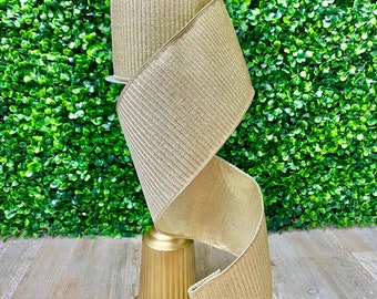 4 inch Champagne Pleated Metallic Ribbon- 10 yards- Farrisilk