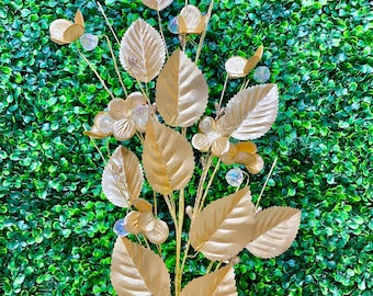 Gold Metallic Flower/ Leaf/ Bead Spray - 28 Inch
