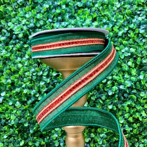 1 inch Emerald Green and Red Twinkle Trim - 10 yards - Wired
