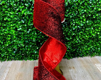 Red Lame Velvet Ribbon - 4 Inch x 10 Yards
