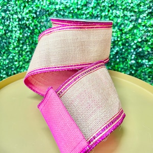 10 cm Sackleinen mit rosa Paillettenborte ~ 10 Meter ~ mit Kabel
