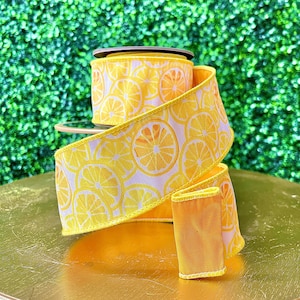 2.5 inch Yellow Lemon Print Ribbon ~ 10 yards ~ Wired