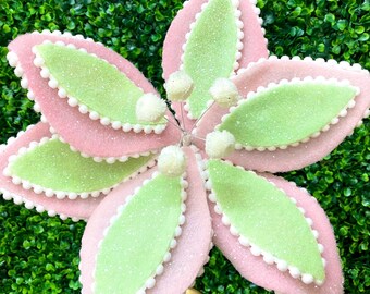 Frosted Pastel Pink & Mint Green Layered Cake Poinsettia Stem ~ 24 inch