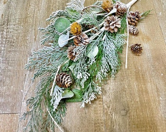 Frosted Pinecone Twig Cedar Spray ~ 31 inch