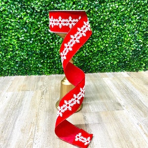 2.5 inch felt snowflake on red velvet ribbon ~ 10 yards ~ Wired
