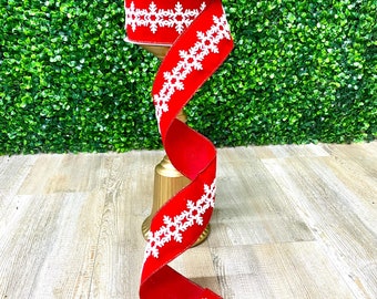 2.5 inch felt snowflake on red velvet ribbon ~ 10 yards ~ Wired