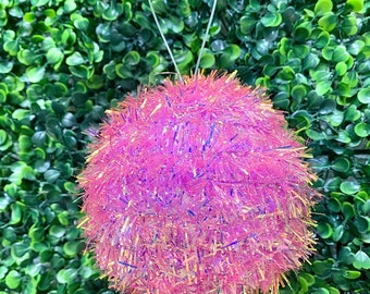 Pink Tinsel Ball Ornament - 4.5 Inch
