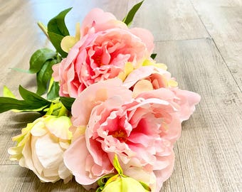 Ruffled Peony Spray ~ Light Salmon ~ 31.5”