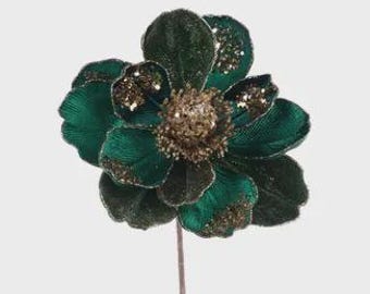 Emerald Green Jeweled Magnolia Stem ~ 27.5 Inch