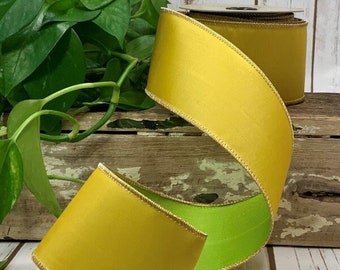 2.5 inch D Steven’s Yellow/ Apple Green Double Sided Ribbon ~ 10 Yards ~ Wired