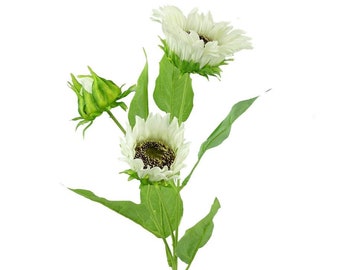 Cream Sunflower Spray ~ 2 flowers 1 bud ~ 26 inches