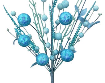Turquoise Blue Glitter Ball Filler Bush - 21 inch