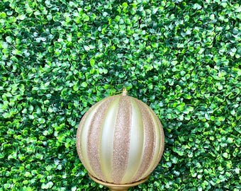 6 inch Champagne and Glitter Striped Textured Ball Ornament -