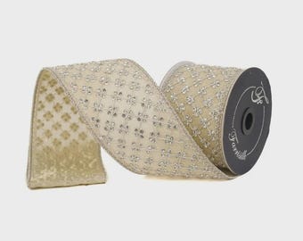 7,6 cm breed platina lint met diamantjes en glitters ~ Met draad ~ 4,4 meter