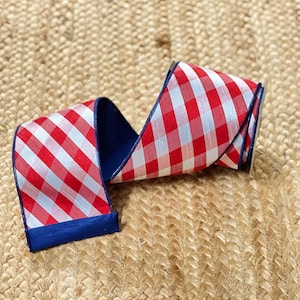 4-inch D Steven's dubbelzijdig rood-wit geblokt met marineblauwe achterkant ~ 10 yards ~ bedraad