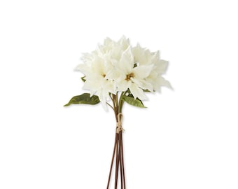 18 Inch Real Touch White Poinsettia Stem Bouquet Bundle ~ 5 Stems