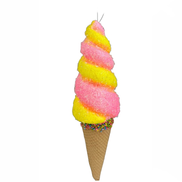 Pink & Yellow Swirl Ice Cream - Foam Ornament - 13 inch