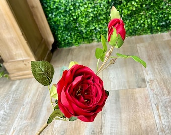Red Cabbage Rose w/ Bud Spray - 24 inches