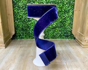 2.5 inch Navy Blue Velvet Ribbon ~ 10 Yards ~ Wired