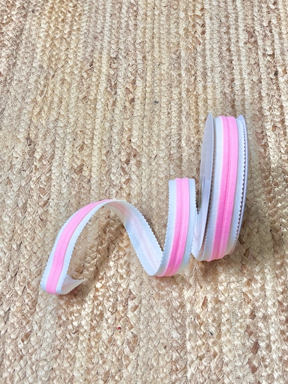 1.5 Pink & White Felt Candy Wired Ribbon 10 Yards 