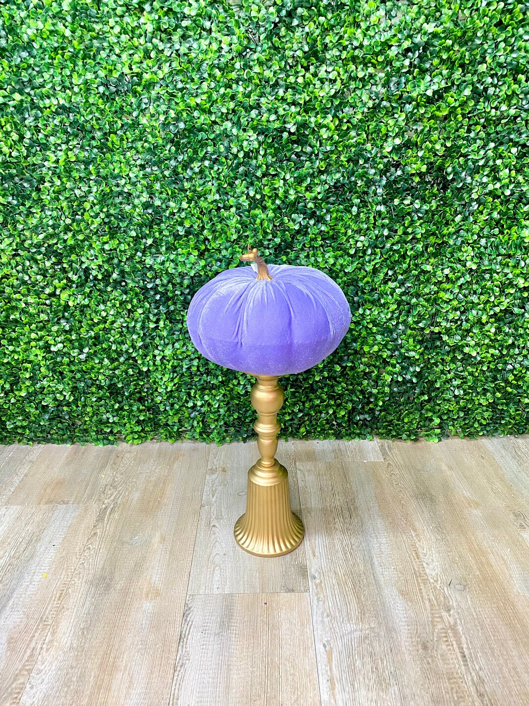 10 INCH ORANGE VELVET STUFFED PUMPKIN W/TWISTED GOLD STEM