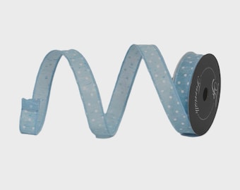 1 Inch Light Baby Blue & White Polka Dot Ribbon ~ Wired ~ 10 Yards