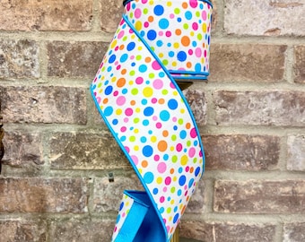 4 inch Colorful Polka Dot Ribbon  ~ 10 yards ~ wired