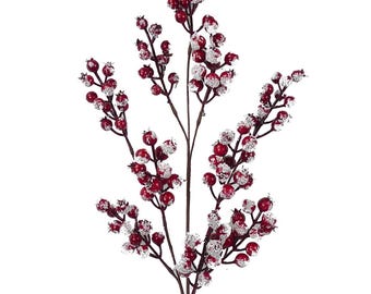 Snowy Frosted Red Berry Spray - 31 inch