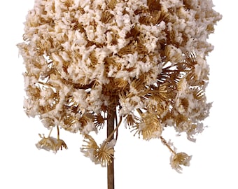 Cream Flocked Cluster Ball Stem with Glitter ~ 28 inch