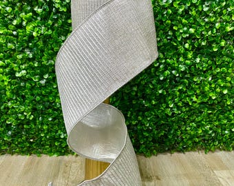 4 inch Silver  Pleated Metallic Ribbon- 10 yards- Farrisilk