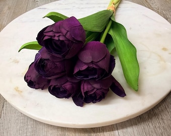 Dark Purple Real Touch Tulip Bundle - 6 Stems - 13 Inch