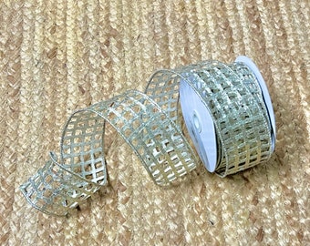 2.5 inch Metallic Platinum Open Weave Deluxe Mesh Ribbon ~ Wired ~ 10 yards