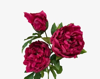 Real Touch Dark Fuchsia Peony w/ Bud - 32 inches ~ Ultra Lifelike