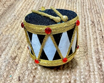 Black White and Red Jeweled Drum Foam Ornament ~ 5inx6in