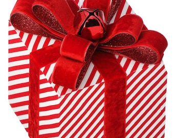 Glitter Stripe Gift Box with Jingle Bell -6.5 inch