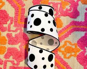 EXCLUSIEF - 4 inch Zwart Gevlokt Polka Dot Lint - 10 yards - Bedraad