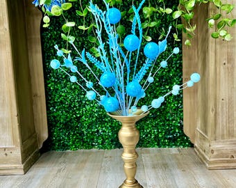 Turquoise Blue Glitter Ball Filler Bush - 21 inch