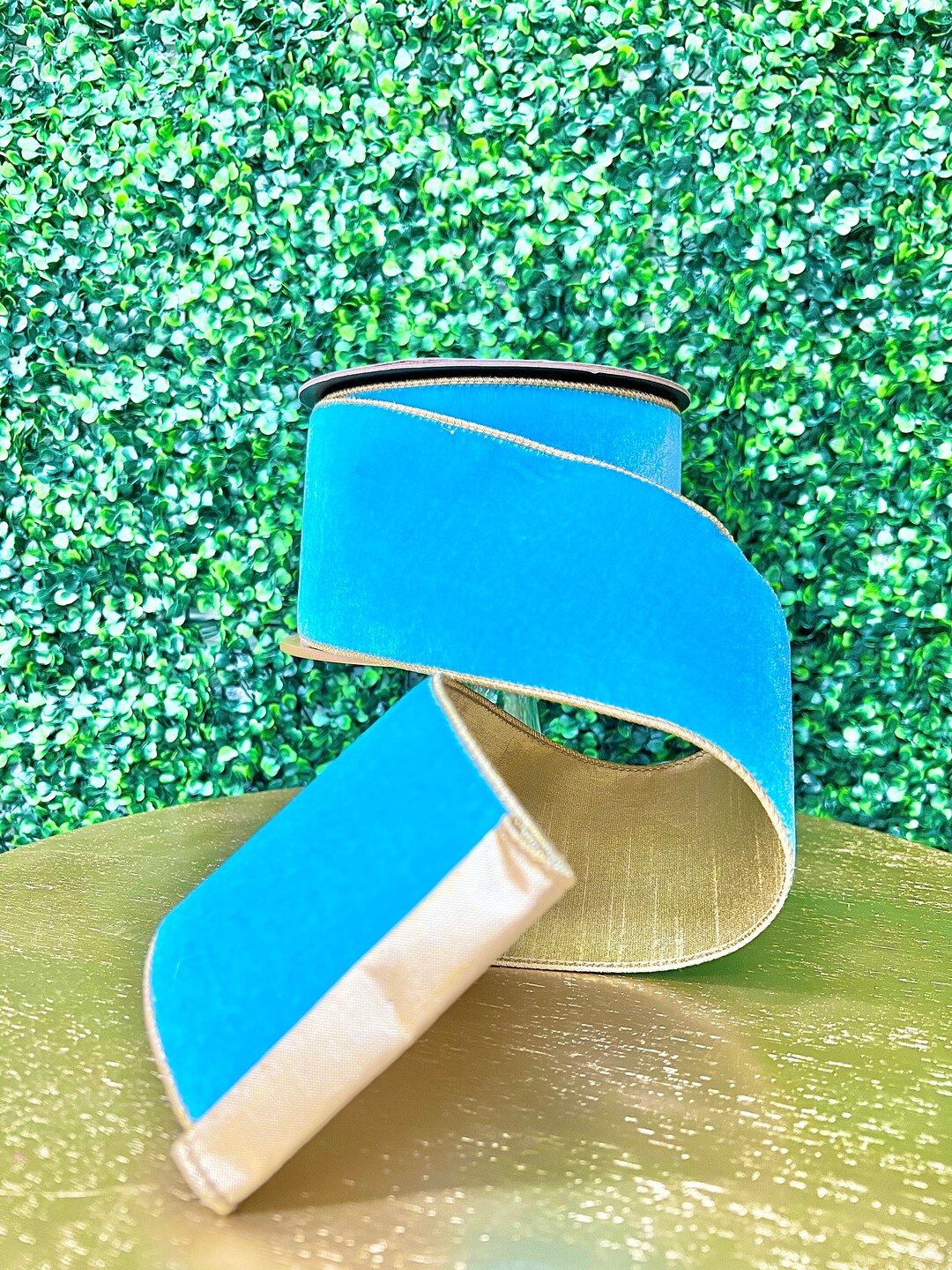 4 Bright Blue Velvet Ribbon W/ Gold Backing Blue Moon Velvet Etsy