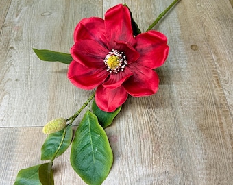 Red Magnolia & Bud Stem ~ 25 inch