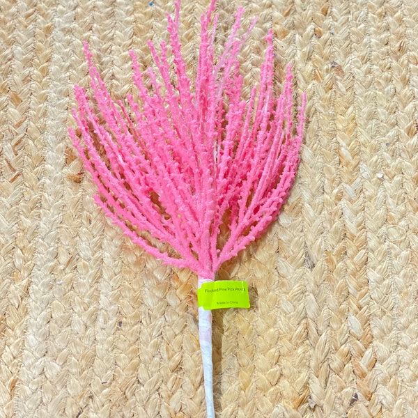 Pink Flocked Pine Pick ~ 18”