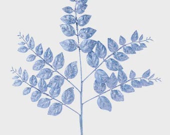 Light Blue Glittered Leaf Spray ~ 28 inch