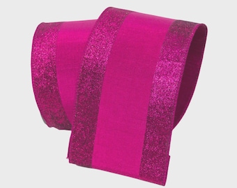 4 Inch Hot Pink Glitter Candy Ribbon ~ Wired ~ 10 Yards