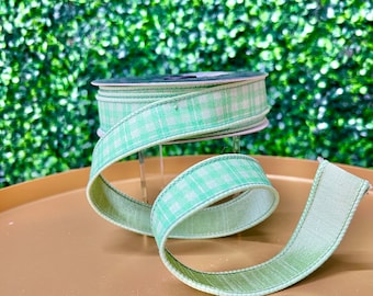 1 inch Green Picnic Plaid Ribbon ~ 10 yards ~ Wired ~ Farrisilk