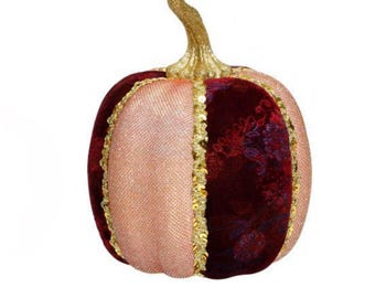 Mark Roberts Pink Glitter Lace & Maroon Swirl Velvet Pumpkin with Diamonds 7 inch - TALL