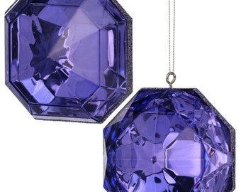 Amethyst Acrylic Gem Ornament - Purple Round or Square Jewel - 4 inches - SOLD SEPARATELY