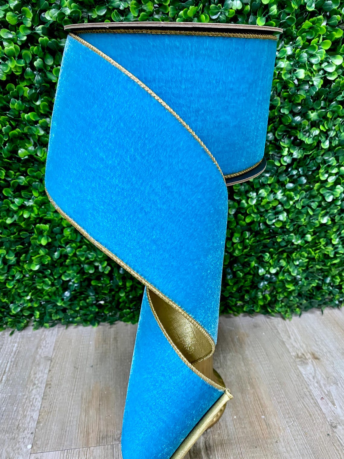 4” Bright Blue Velvet Ribbon W/ Gold Backing~ Blue Moon Velvet Ribbon ...