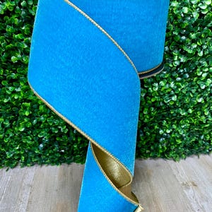 4” Bright Blue Velvet Ribbon W/ Gold Backing~ Blue Moon Velvet Ribbon ...