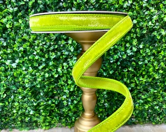 0.75” Apple Green Velvet Ribbon ~ Farrisilk ~ 10 yards ~ Wired