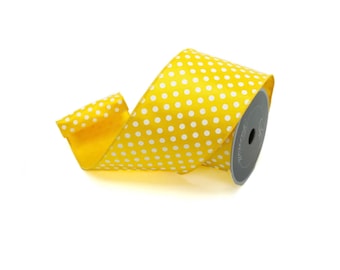 4” Farrisilk Mini Dots Yellow with White Polka Dot   ~ 10 yards ~ Wired