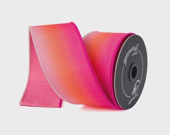 2.5 Inch Orange Pink Ombre Sunset Ribbon ~ 10 yards ~ Wired